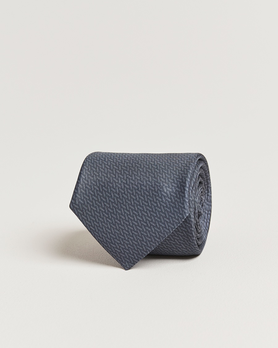 Stenströms Printed Silk Tie 7,5cm Mid Grey – Grau