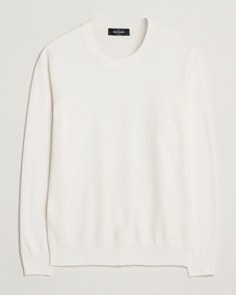 Gran Sasso Cotton/Cashmere Knitted Crew Neck Sweater Cream Melange – Weiß
