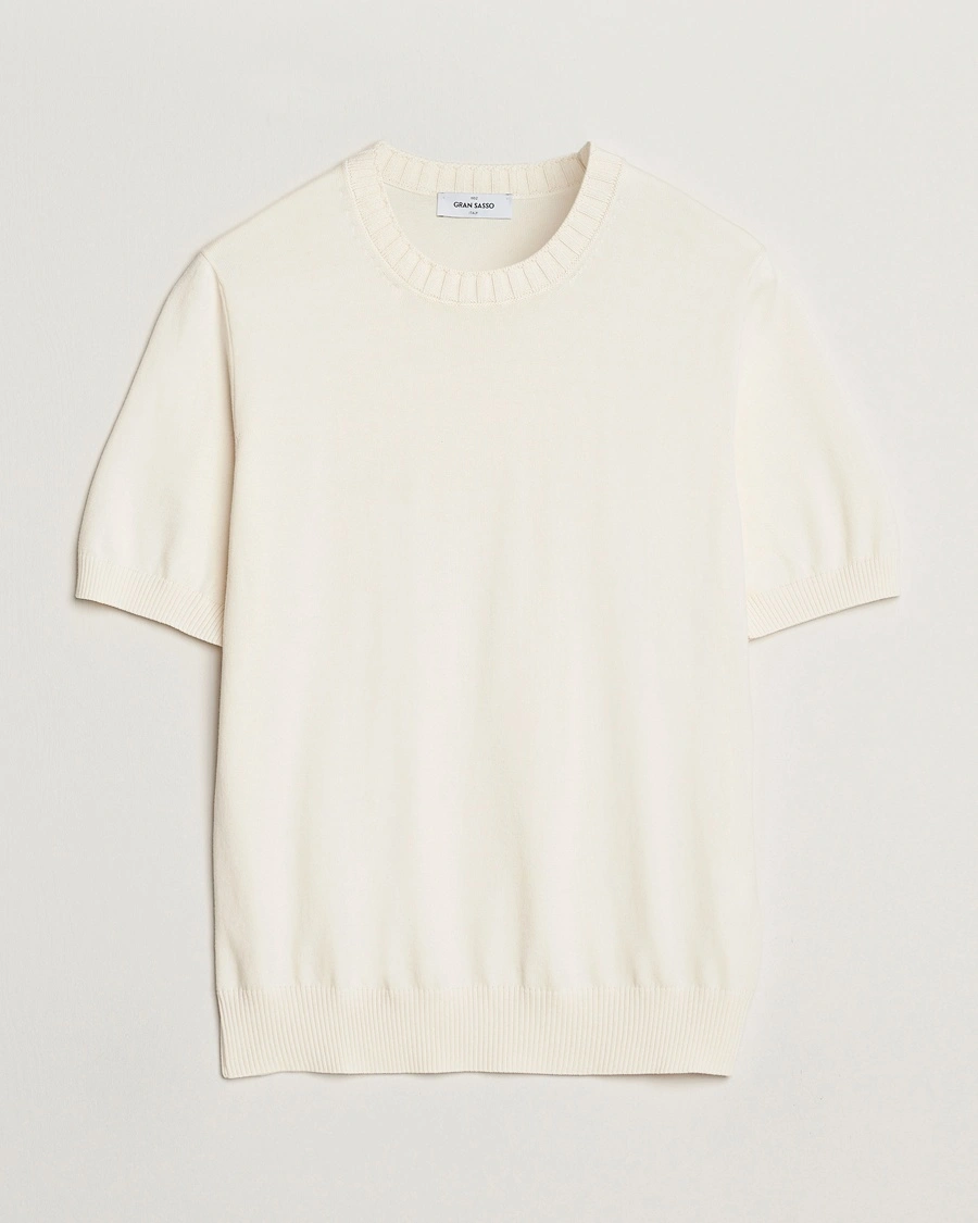 Gran Sasso Cotton Heavy Knitted Crew Neck T-Shirt Cream – Weiß