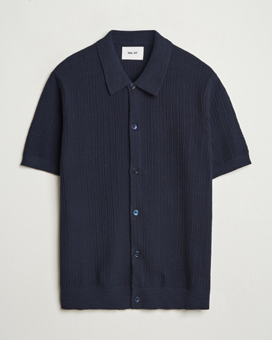 NN07 Nolan Knitted Short Sleeve Shirt Navy Blue – Blau