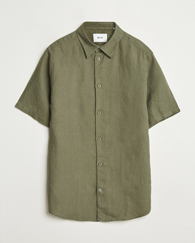 NN07 Enzo Linen Short Sleeve Shirt Capers Green – Grün