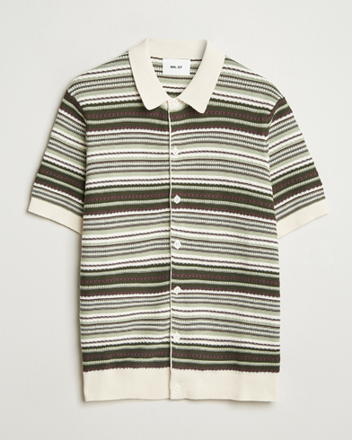 NN07 Nolan Knitted Striped Short Sleeve Shirt Multi – Grün