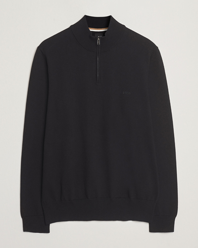 BOSS BLACK Padro Cotton Knitted Half Zip Black – Schwarz