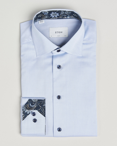 Eton Slim Fit Signature Twill Contrast Shirt Light Blue – Blau