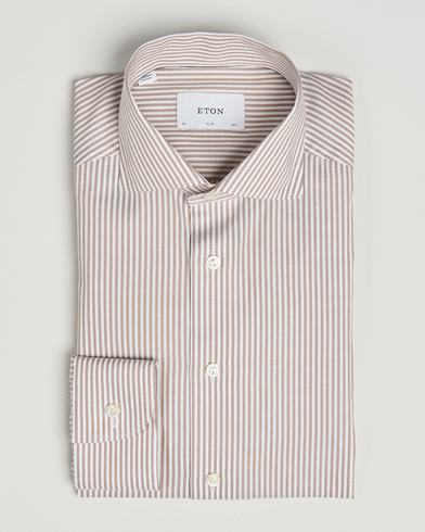 Eton Slim Fit Bengal Striped Oxford Shirt Beige – Beige