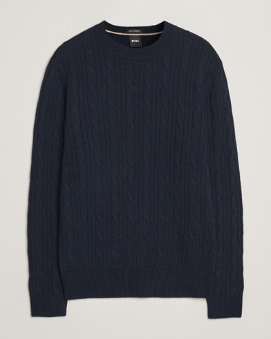 BOSS BLACK Hetico Wool/Cashmere Cable Sweater Dark Blue – Blau