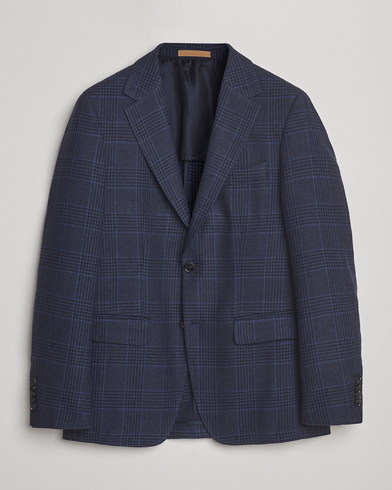 BOSS CAMEL Jeff Wool Checked Blazer Dark Blue – Blau