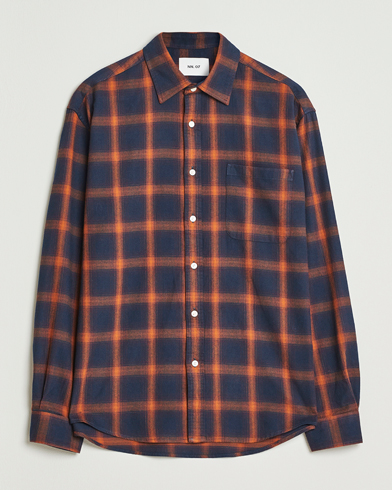 NN07 Deon Flannel Checked Shirt Navy/Orange – Blau