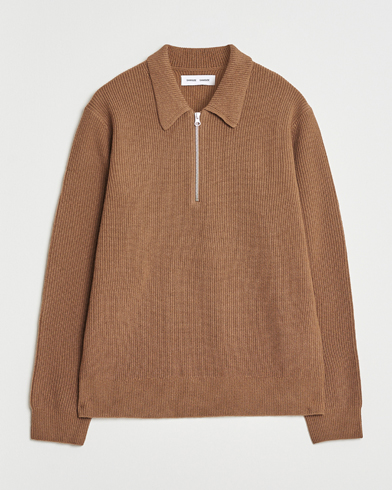 Samsøe Samsøe Isak Knitted Half Zip Polo Otter Brown – Braun