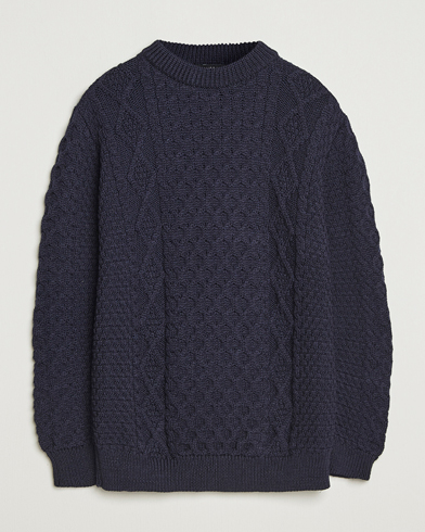 Gloverall Aran Wool Knitted Sweater Navy – Blau
