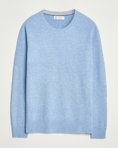 Brunello Cucinelli Cashmere Rib Crew Neck Sweater Light Blue – Blau