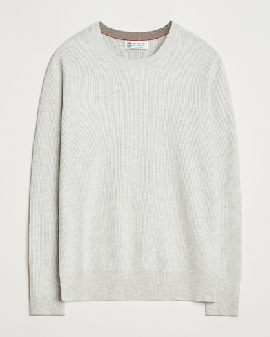 Brunello Cucinelli Cashmere Rib Crew Neck Sweater Pearl Grey – Grau