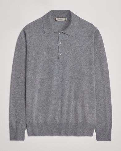 Canali Merino Wool Long Sleeve Polo Light Grey – Grau