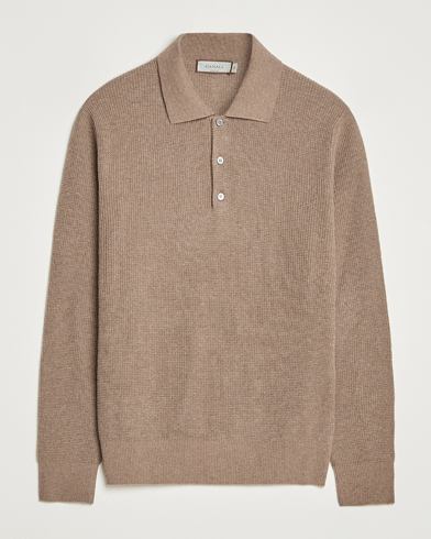 Canali Wool/Cashmere Long Sleeve Polo Brown – Braun