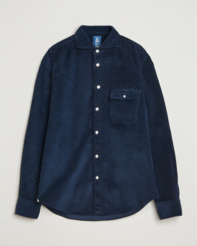 Finamore Napoli Garment Dyed Corduroy Overshirt Navy – Blau
