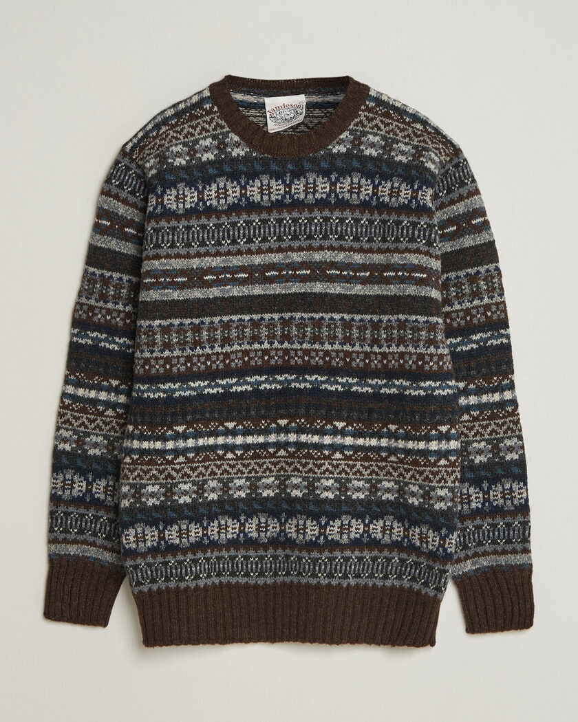 Jamieson's of Shetland Jamiesons Of Shetland All Over Fair Isle Pullover Crew Neck Brown – Braun