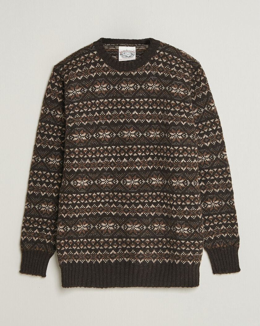 Jamieson's of Shetland Jamiesons Of Shetland All Over Fair Isle Pullover Crew Neck Dark Brown – Braun