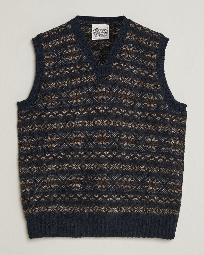 Jamieson's of Shetland Jamiesons Of Shetland All Over Fair Isle Slipover Navy – Blau
