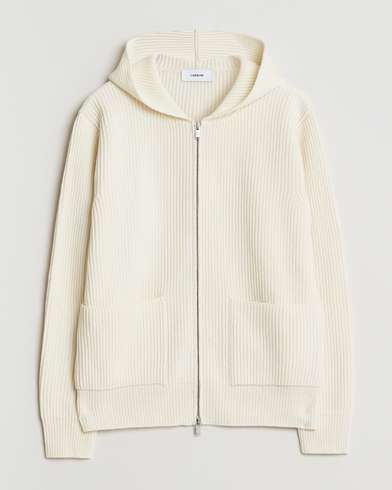 Lardini Wool/Cashmere Knitted Full Zip Hood White – Weiß