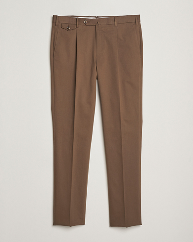 PT01 Slim Fit Pleated Cotton/Cashmere Trousers Dark Brown – Braun