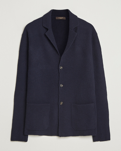 Zanone Rib Wool Cardigan Jacket Navy – Blau