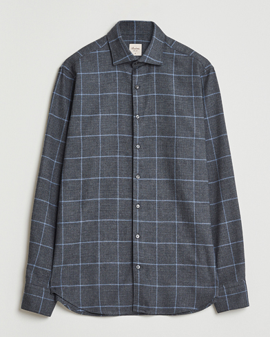 Stenströms Regular Fit Overcheck Flannel Shirt Dark Grey – Grau