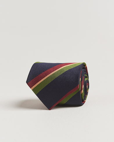 Drake's Sandwitch Stripe Reppe Silk Tie Navy – Blau
