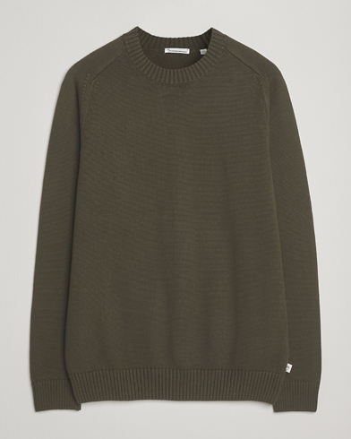 KnowledgeCotton Apparel Plain Knitted Cotton Crewneck Forest Night – Grün