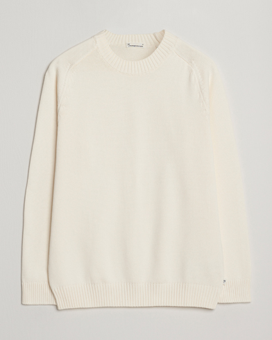 KnowledgeCotton Apparel Plain Knitted Cotton Crewneck Egret – Weiß