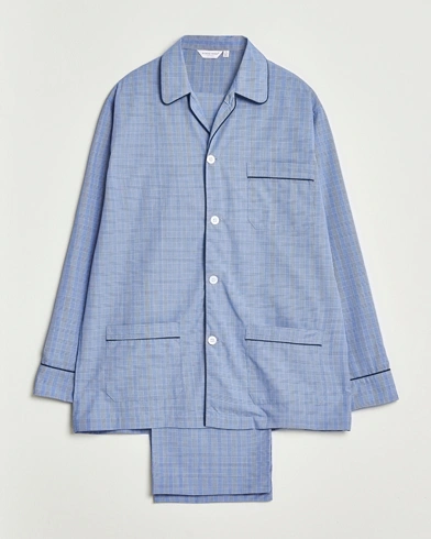 Derek Rose Piped Cotton Pyjama Set Light Blue – Blau