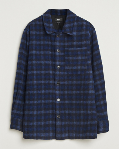 A.P.C. Stanley Wool Checked Shirt Jacket Dark Navy – Blau