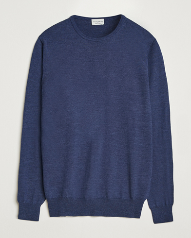 Morgano Extra Fine Merino Wool Crewneck Mid Blue – Blau