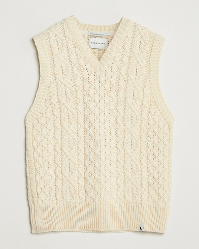 Peregrine Hudson Wool Aran Knitted Vest Ecru – Weiß