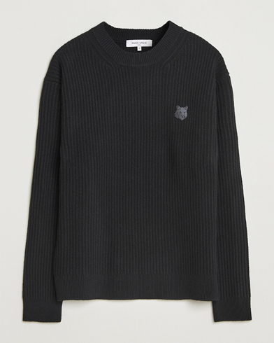 Maison Kitsuné Tonal Fox Head Wool Ribbed Sweater Black – Schwarz
