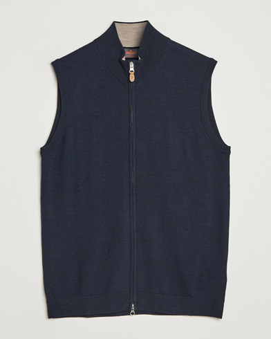 Morris Merino Zip Vest Navy – Blau