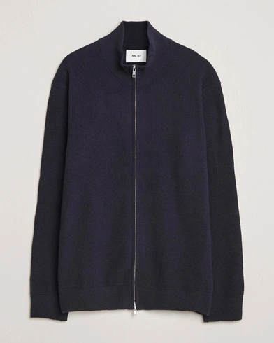 NN07 Danny Rib Knitted Full Zip Navy Blue – Blau
