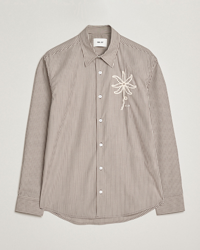 NN07 Quinsy Striped Embroidered Shirt Brown – Braun