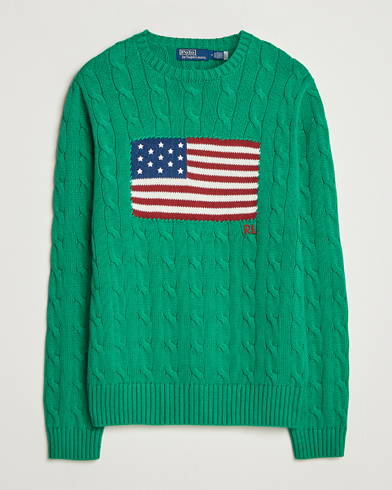 Polo Ralph Lauren Cotton Cable Flag Sweater Billiard Green – Grün