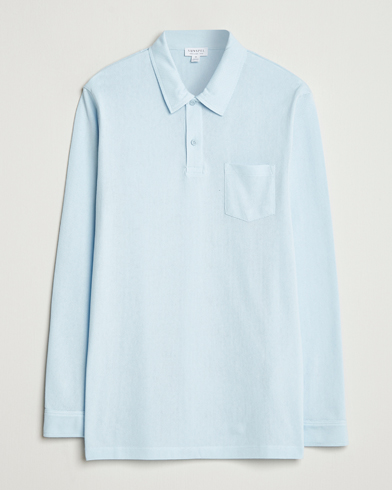 Sunspel Long Sleeve Riviera Polo Shirt Frost Blue – Blau