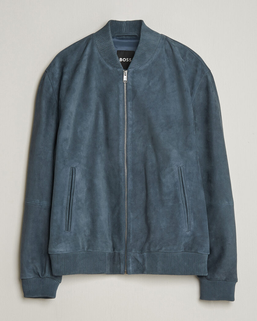 BOSS BLACK Muller Suede Jacket Open Blue – Blau