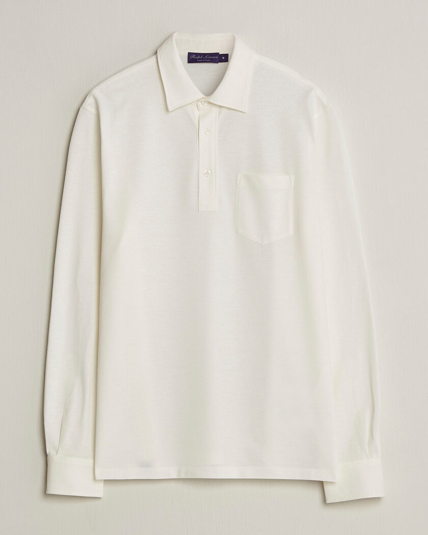 Ralph Lauren Purple Label Cotton/Cashmere Long Sleeve Polo Off White – Weiß