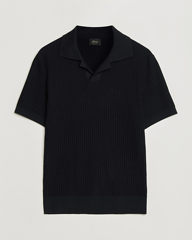 Brioni Knitted Rib Wool Polo Navy – Blau