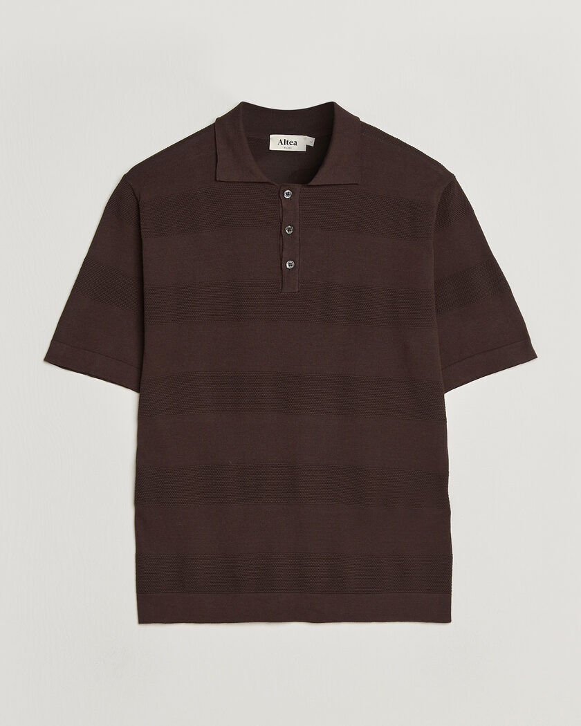 Altea Block Stripe Knitted Polo Dark Brown – Braun