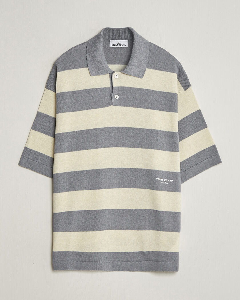 Stone Island Marina Knitted  Cotton/Linen Polo Ivory Melange – Grau