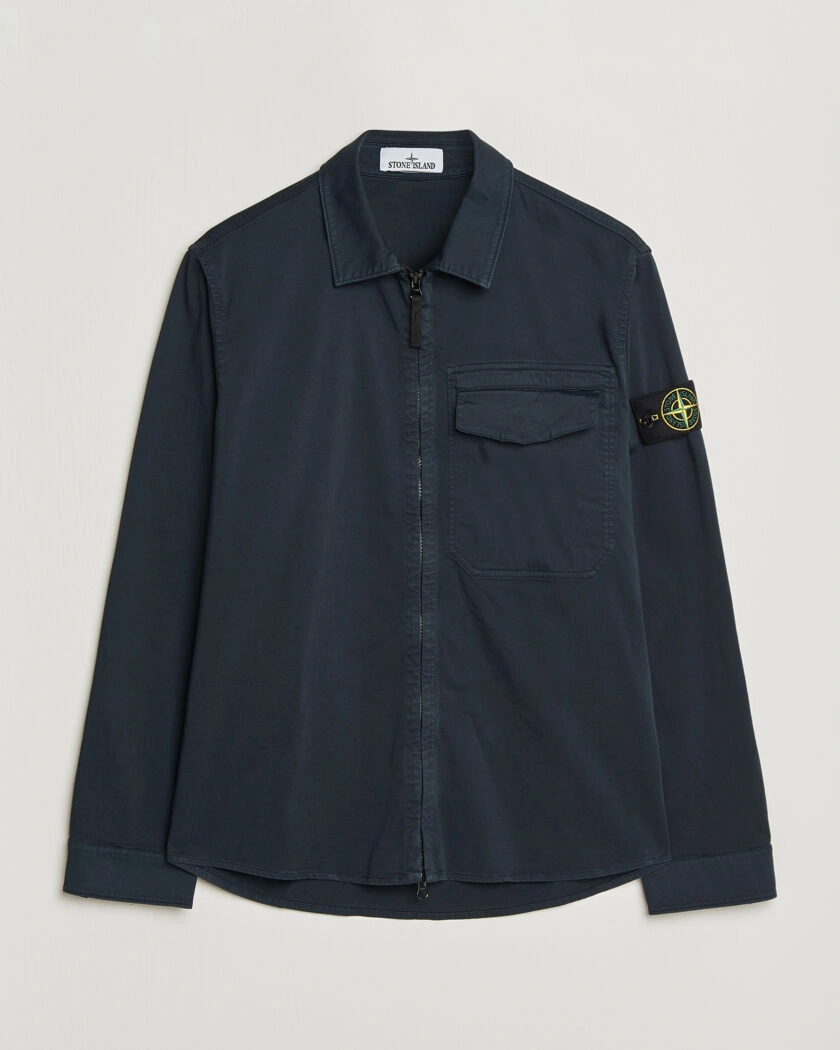 Stone Island Cotton Stretch Zip Overshirt Navy – Blau