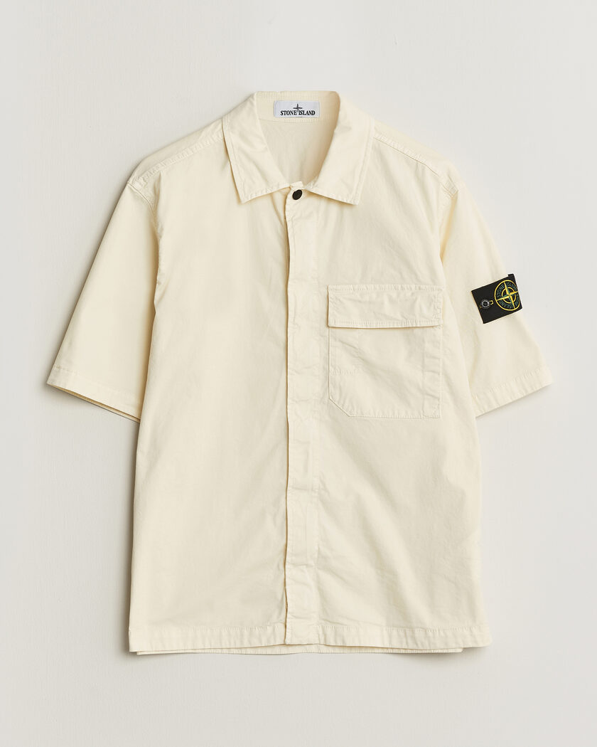 Stone Island Organic Cotton Twill Short Sleeve Shirt Ivory – Weiß