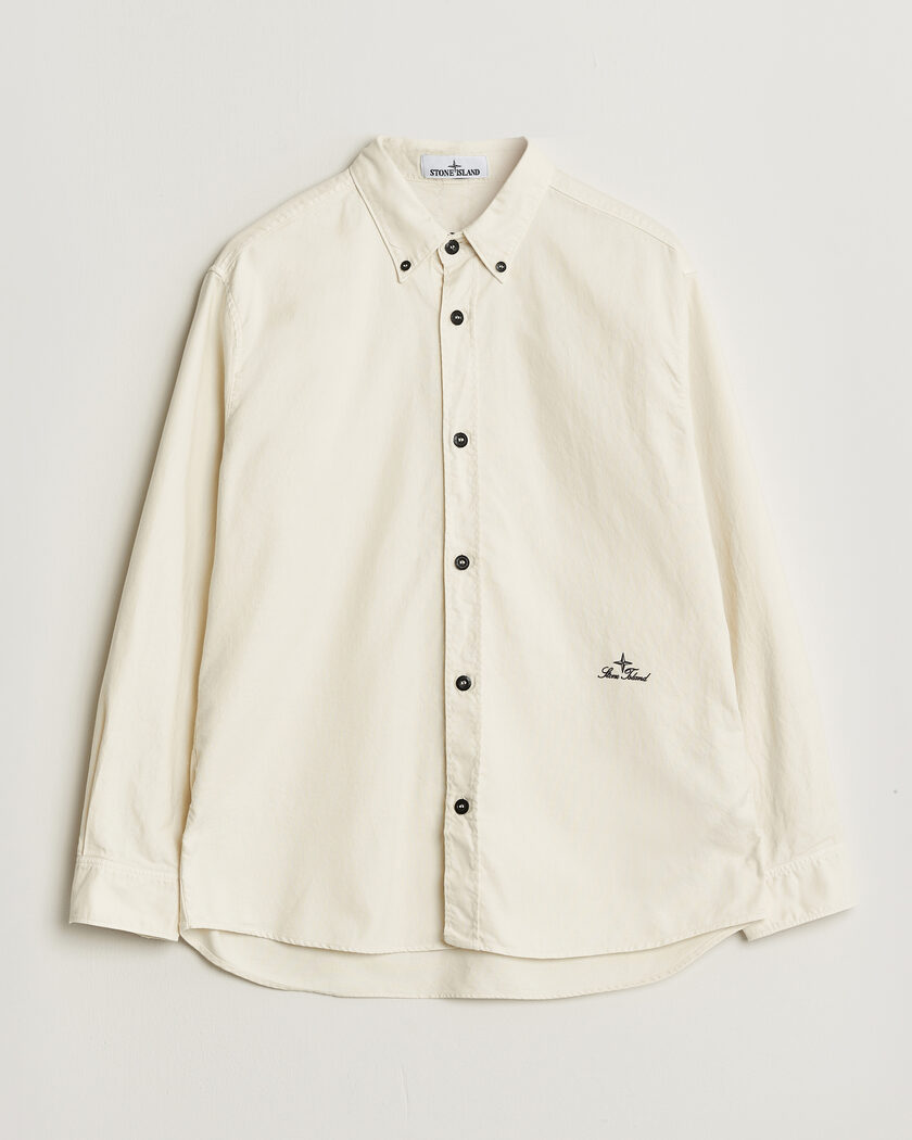 Stone Island Organic Cotton Oxford Shirt Ivory – Weiß