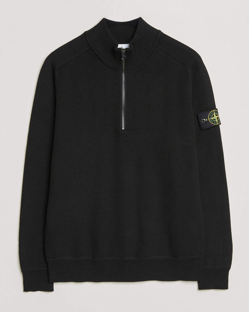 Stone Island Ribbed Soft Organic Cotton Half Zip Black – Schwarz