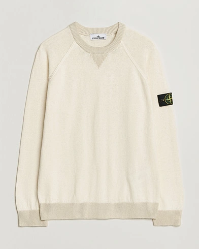 Stone Island Raw Hand Organic Cotton Raglan Crewneck Ivory – Weiß