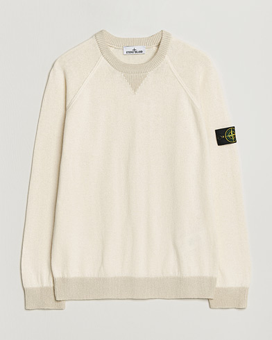 Stone Island Raw Hand Organic Cotton Raglan Crewneck Ivory – Weiß